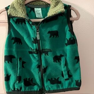 Green and black dinosaur zip up fleece vest . EUC